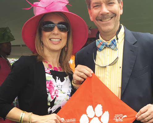 Virginia Ana and Paul M ’87 Seelman brought their Tiger Rag to watch the Virginia Gold Cup horse race in Warrenton. The Baltimore/D.C. Clemson Club had an anchor tent on University Row.