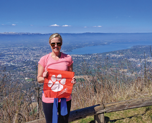 Margaret Hearon ’09 took her Tiger Rag to Mont Saleve in Geneva, Switzerland, in April. She was in Switzerland for a global nonwovens trade show.