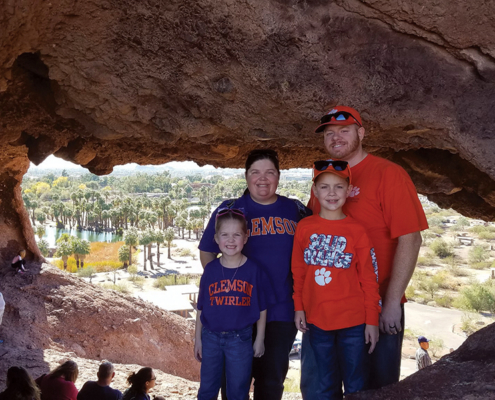 Jessie ’03, Chris ’03, Parker and Catherine Kelly visited Hole in the Rock in Phoenix, Arizona, prior to Clemson shutting out Ohio State in the Fiesta Bowl.