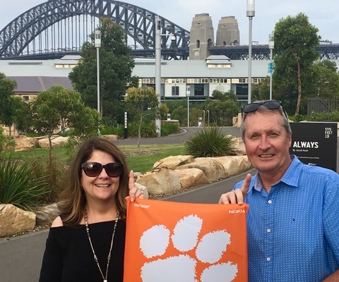 Australia: Charlotte Cobb ’91 and her husband, Stephen, celebrate the National Championship win in Sydney: “We were in Santa Clara for the National Championship game and flew out to Sydney the next day.”
