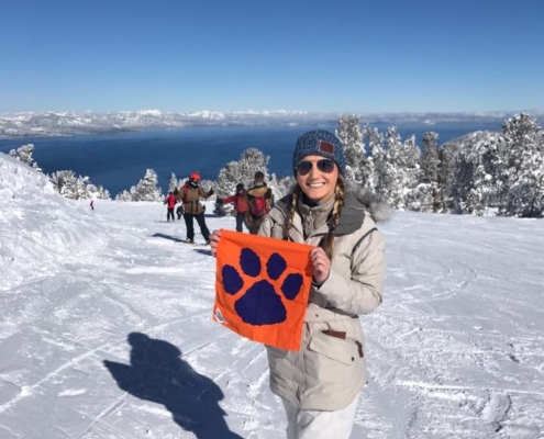 California: Virginia Dillard ’18 on the slopes surrounding Lake Tahoe, which sits on the border of California and Nevada.