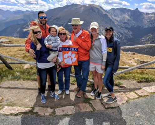 Colorado: Brent ’08 and Sarah Stone ’10, M ’12 Gregorich, their son, Connor, Tommy Stone ’78, Liz Stone ’12, Judy Stone and Catherine Carmignani enjoying the Colorado Rocky Mountains on vacation.