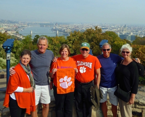 Hungary: Left to right, Pat Pankopp, Ken Pankopp ’74, Sue Reichert Rysinski ’75, John Rysinski ’75, Bill Cooper ’70 and Sarah Cooper ended their fall cruise through Central Europe in Budapest and took a photo overlooking the Danube River.