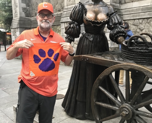 Ireland: David Berry '76 in downtown Dublin posing with the famous "Molly Malone" statue.