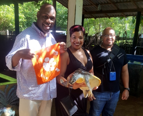 Sri Lanka: John J. Evans Ed.D. ’01, M ’03, Paulette J. Evans ’01 and Rondell A. Lee ’05 visited the Sea Turtles Conservation and Research Centre in Ahungalla.