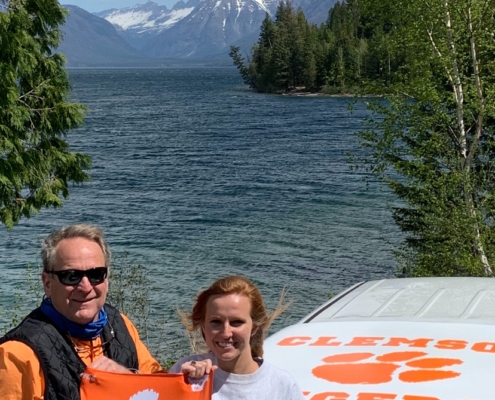 Montana: Serena A. “Sallie” Spencer ’21 and Curtis M. Spencer ’83 left for a cross-country road trip to “celebrate and enjoy the western United States” the day after Sallie’s graduation from Clemson. They took out their Tiger Rag for a photo op at Glacier National Park.