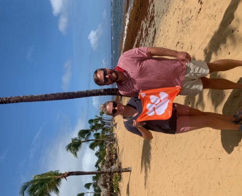 Dominican Republic: Michael Dulcie ’12 and Katie Cheney ’14 married on August 6, 2021 in Canton, N.C. The newlyweds packed their Tiger Rag on their honeymoon to the Dominican Republic.