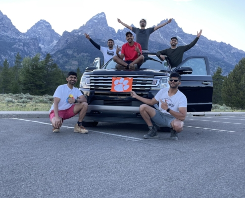 Wyoming: Anuj Kadam M ’20, Arpit Patel M ’20, Karan Dalal M ’20, Purvang Desai M ’20, Harsh Shah M ’20 and Hardik Satam M ’20 explored Yellowstone National Park and Grand Teton National Park in July 2021 — part of a five-day, four-state adventure. “The trip involved waking up at 2 a.m. to watch the animals before sunrise, driving 1,300 miles to cover the best spots as well as a 4.5-mile strenuous hike to a lake in the middle of the mountain,” Hardik wrote. “The Tiger Rag accompanied us throughout the trip.”