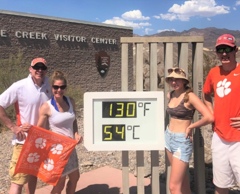 California: James ’97 and Jaye Contrastano ’97 Levitsky took a trip to the “other” Death Valley with their kids, Jack and Ava. “A blazing 130 degrees Fahrenheit was only 4 degrees lower than the highest recorded temperature in the valley!” James wrote.