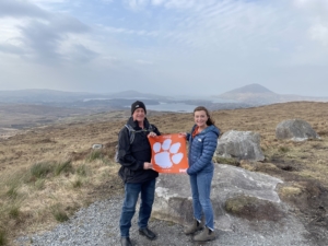Ireland: Jim Lynch ’94 and his daughter, Alyssa Lynch ’23, traveled to Ireland “to visit the land of our ancestors, Galway.” They hiked in Connemara National Park with their Tiger Rag in tow.