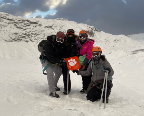 Iceland: Kyle Player ’08, M ’10, Sabra Harrison ’09, Yianna Kappas ’09 and Hannah Arndt ’18 recently visited the Sólheimajökull Glacier.