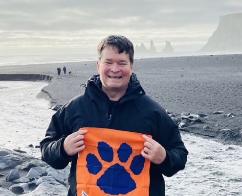 Chris Patterson ’82 took his Tiger Rag to Black Sand Beach in Iceland.